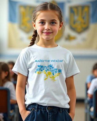 Дитяча біла футболка для школи 13.. фото